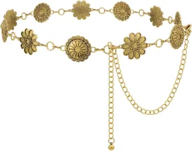 Women Western Metal Chain Belt Concho Belt Cowgirl Waist Link for Jeans Dresses Concert Boho